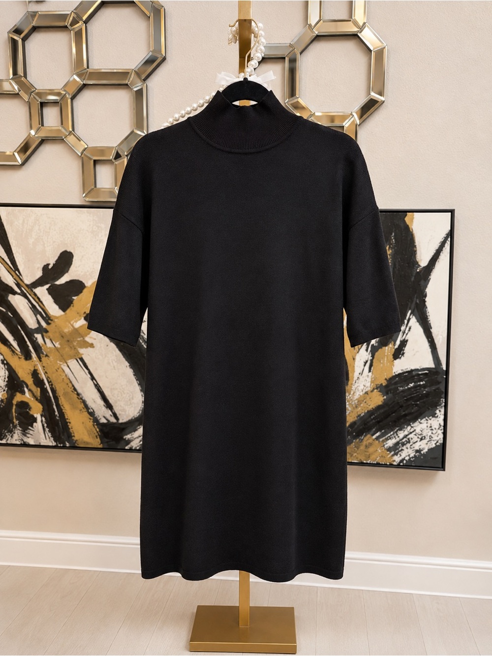 Black Mini Dress with Mock Neck